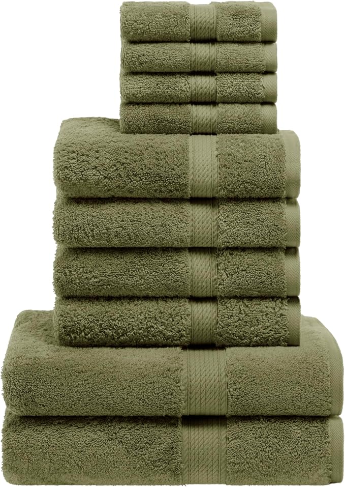 Superior Egyptian Cotton Plush Absorbent, 10 Piece Set, Forest Green | Quick Dry by SUPERIOR
