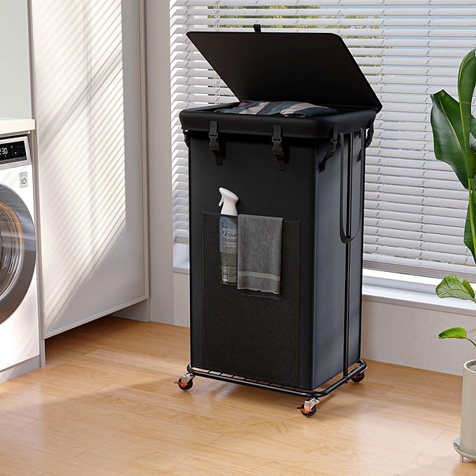 100L Laundry Hamper with Lid & Wheels, Rolling Laundry Basket with Bag by OLLDIDE