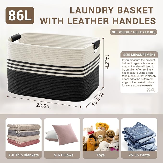 86L Large Woven Laundry Basket Hamper - Image 2