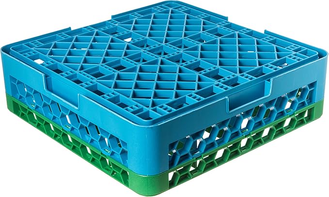 CFS RG16-1C413 OptiClean 16 Compartment Glass Rack with 1 Extender, 5.56", Polypropylene, green/CFS Blue