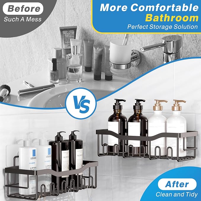 5-Pack Shower Caddy, No Drill Adhesive Shower Organizer, Rustproof Stainless - Image 3