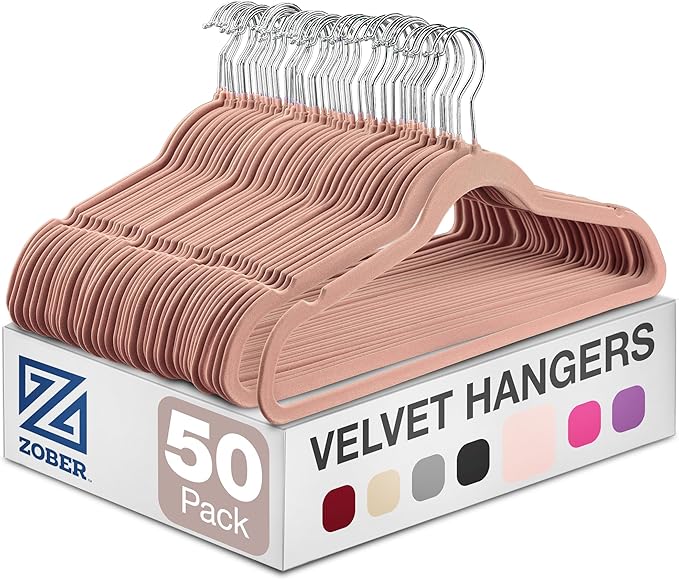 Zober Blush Velvet Hangers 50 Pack, Slim Non Slip Clothes Hangers | Slim velvet by ZOBER