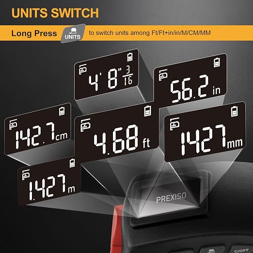 PREXISO 2-in-1 Digital Tape Measure, 16Ft Digital Measuring Tape Auto Lock - Image 7