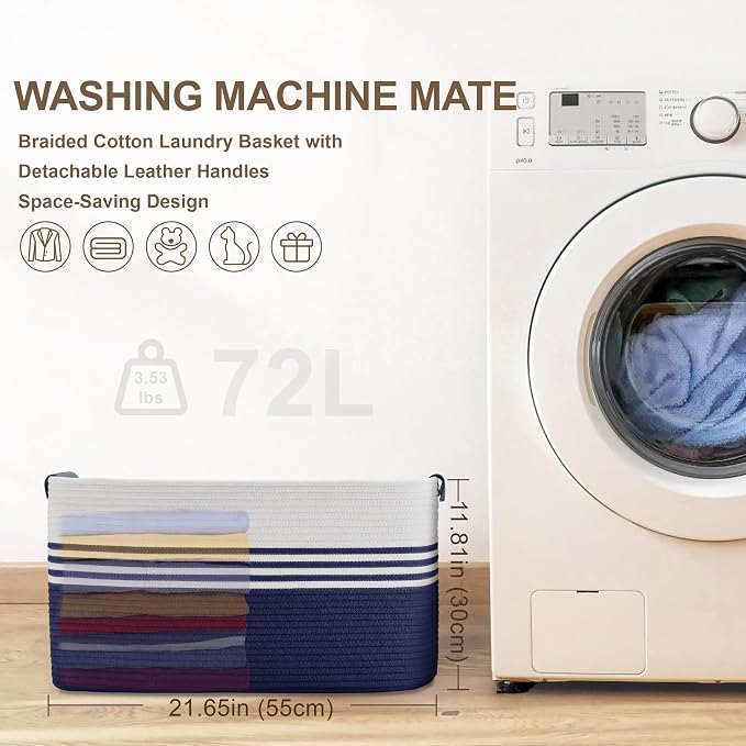 72L Large Woven Laundry Basket Hamper - Image 7