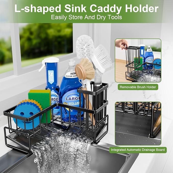 Fikoksol Large Sponge Holder for Kitchen Sink, 90-Degree Sink Caddy Storage - Image 3