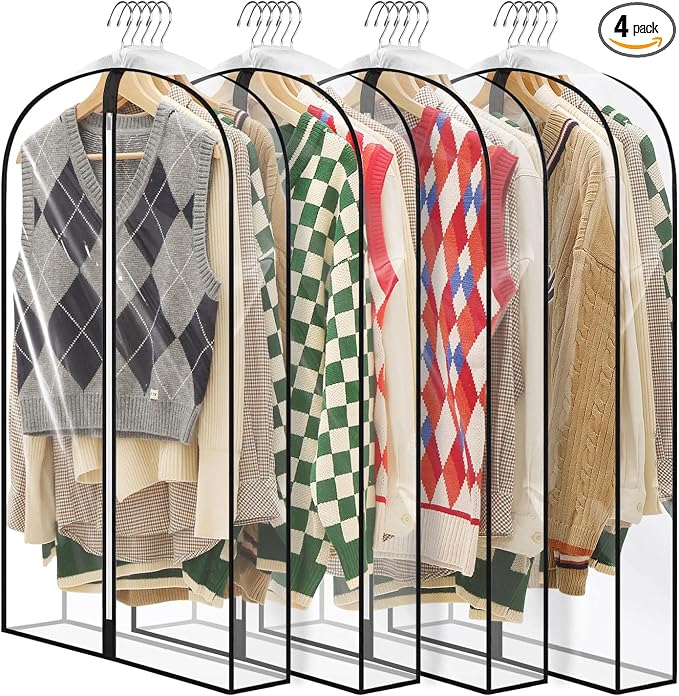 40" All Clear Garment Bags for Hanging Clothes, Plastic Garment Covers by Perber