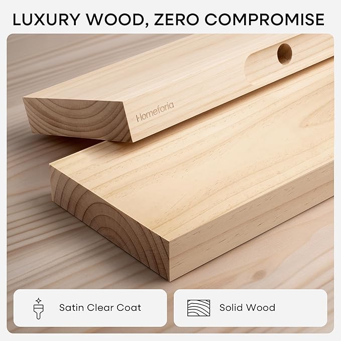 Homeforia 36 inch Natural Floating Shelf, High End Solid Real Wood 36inch Small Floating Shelves for Wall Mounted, Natural Wooden Floating Shelves, Heavy Duty Bracket, 36 X 6.5 X 1.75 in, Set of 3