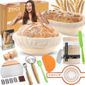 Sourdough Starter Kit, Banneton Bread Proofing Basket Set with Glass Starter Jar, 9" Round & 10" Oval Proving Basket Supplies, Complete Sourdough Bread Baking Tools Kit Gift for Bakers Women