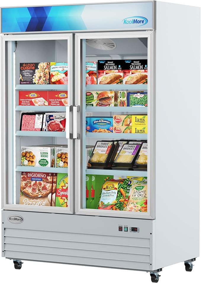 KoolMore 53 in. Commercial Two Glass Door Display Upright Freezer Merchandiser in White 45 Cu. Ft. (MDF-2GD-45C-WH)