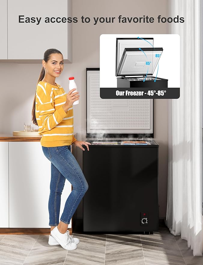 3.5 Cubic Feet Chest Freezer - Free Standing Top Open Door Compact Mini Deep Freezer, Energy-Efficient, Quiet(38db) w/Adjustable Temperature for Apartments and RVs, Home, Bar, Dorm, Kitchen (Black)