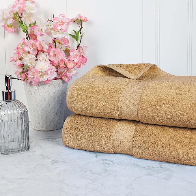 SUPERIOR Egyptian Cotton Pile Heavyweight Bath Sheet, 2 Piece Set, Toast | by SUPERIOR