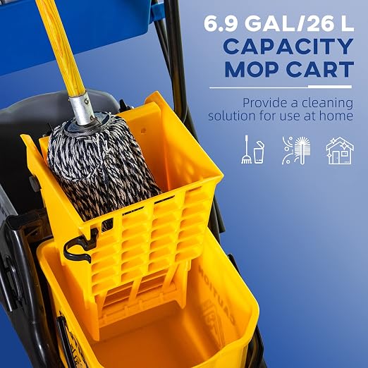 HOMCOM Mop Water Bucket Wringer Cart, Double Mop Bucket, 2 x 6.9 Gallon - Image 3