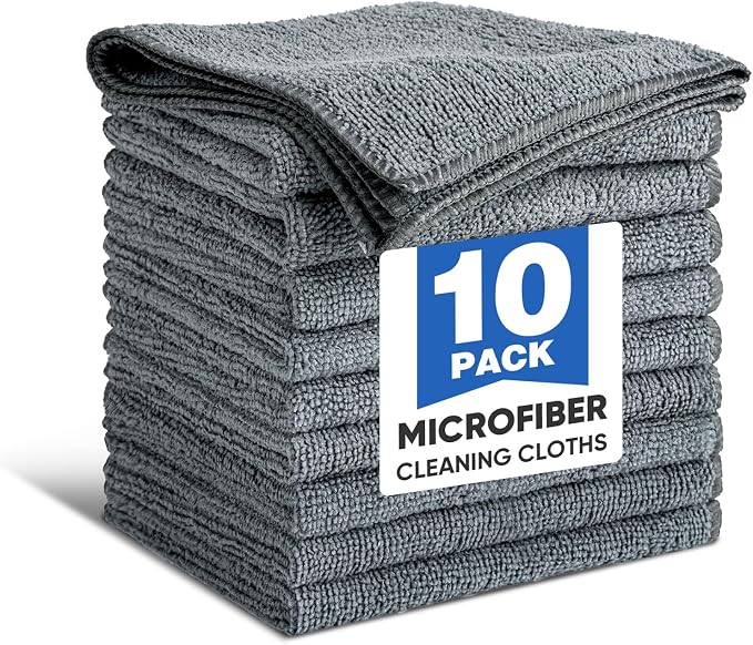 TEAWOO 10 PCS Grey Microfiber Cleaning Cloths, Car Towels, Kitchen Towels by TEAWOO
