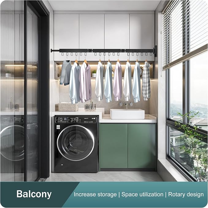 BOQORAD Clothes Drying Rack, Wall Mounted Space-Saver, Retractable, Collapsible - Image 7