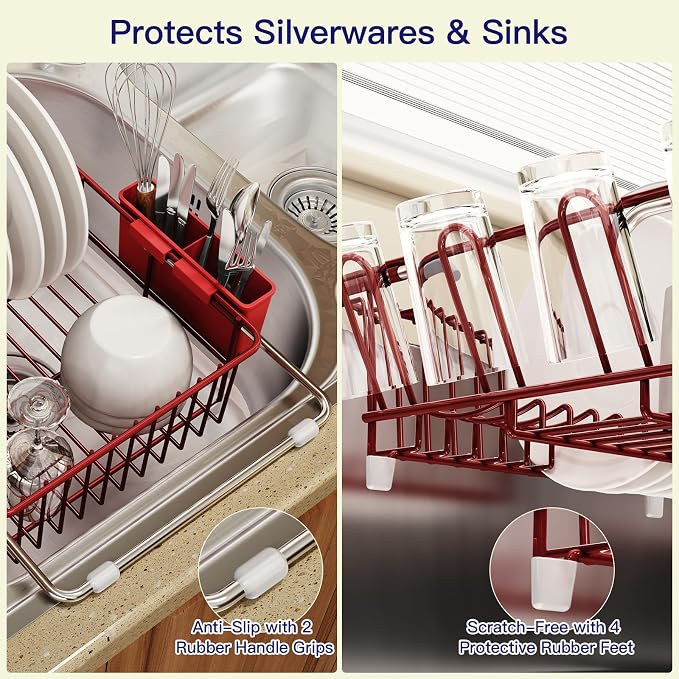 Red Dish Drying Rack Over The Sink - Image 6