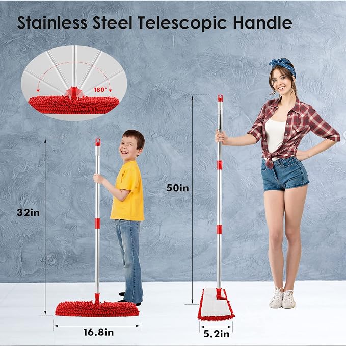 Two Sided Dust Mop for Floor Cleaning, 360°Microfiber Mop - Image 5