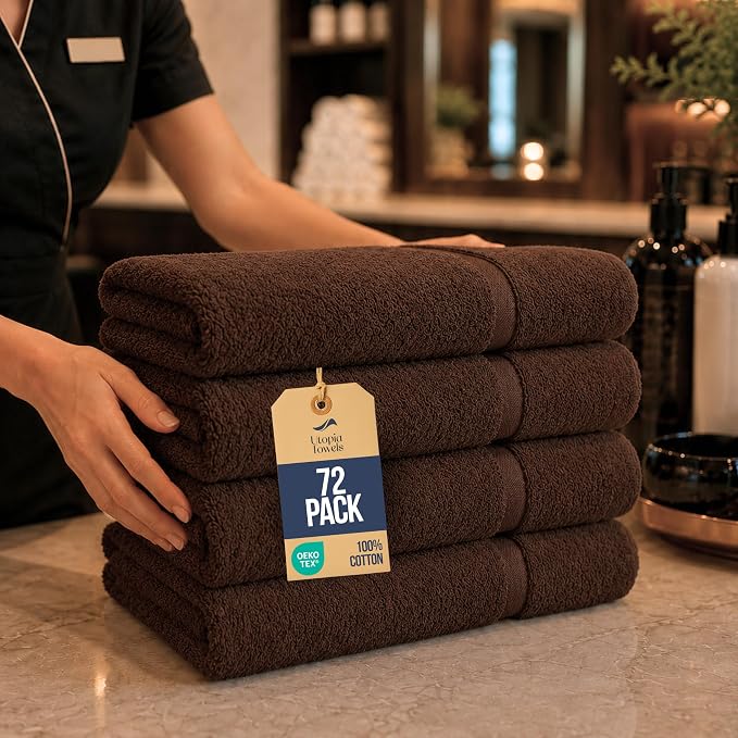 Bulk 72-Pack Professional Salon Spa & Wellness Towels, Dark Brown | Soft 100% by Unknown