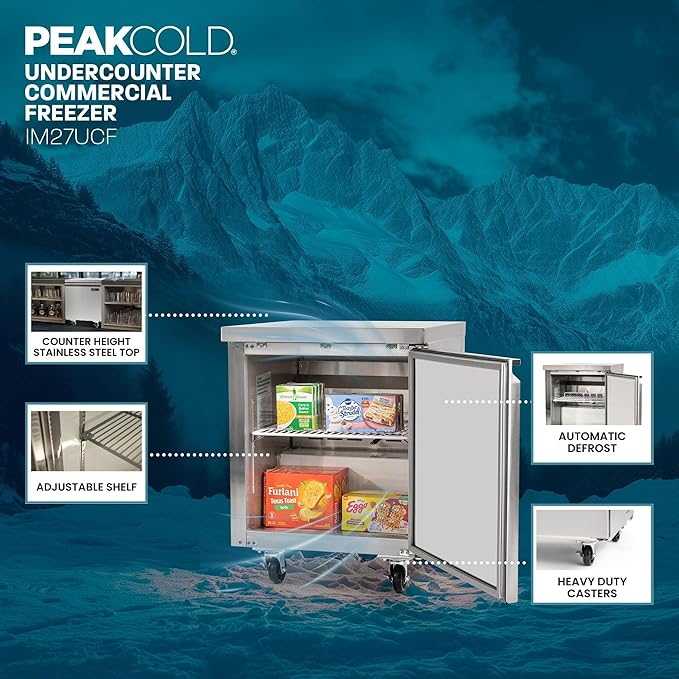 PEAK COLD Commercial Under Counter Stainless Steel Freezer; 27" W