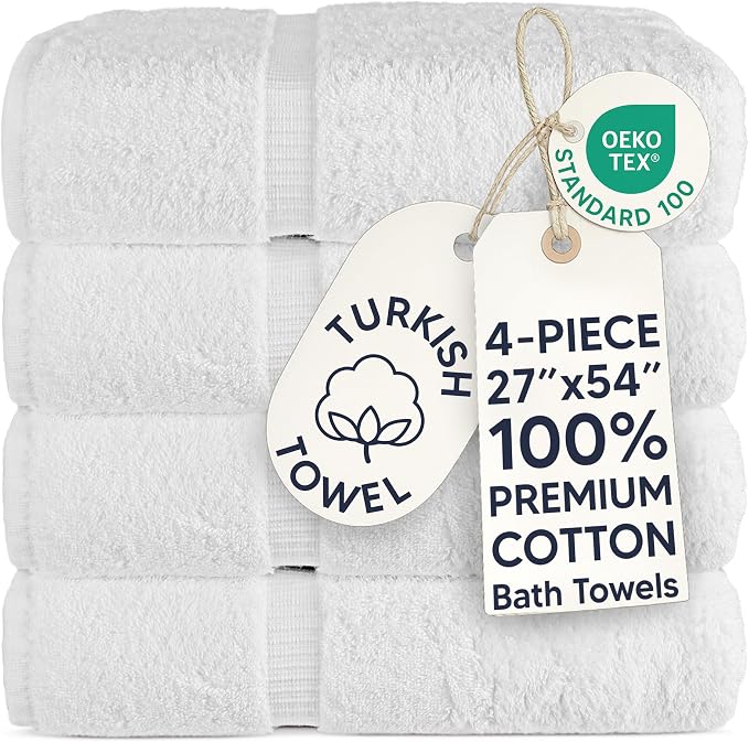 Chakir Turkish Linens 100% Cotton 4-Pack Bath Towels 27x54, Oeko-Tex Certified by ChakirTurkishLinens
