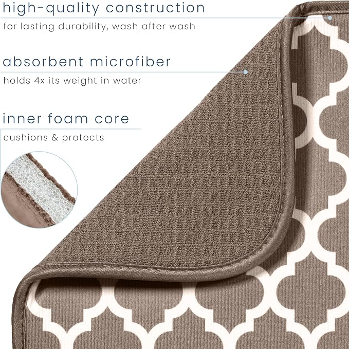 S&T INC. Dish Drying Mat, Tan Trellis | Absorbent Microfiber, Extra Large - Image 3