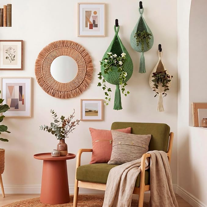 Honeydak 3 Hanging Baskets, Sage Color Palette, Cotton Rope - Image 5