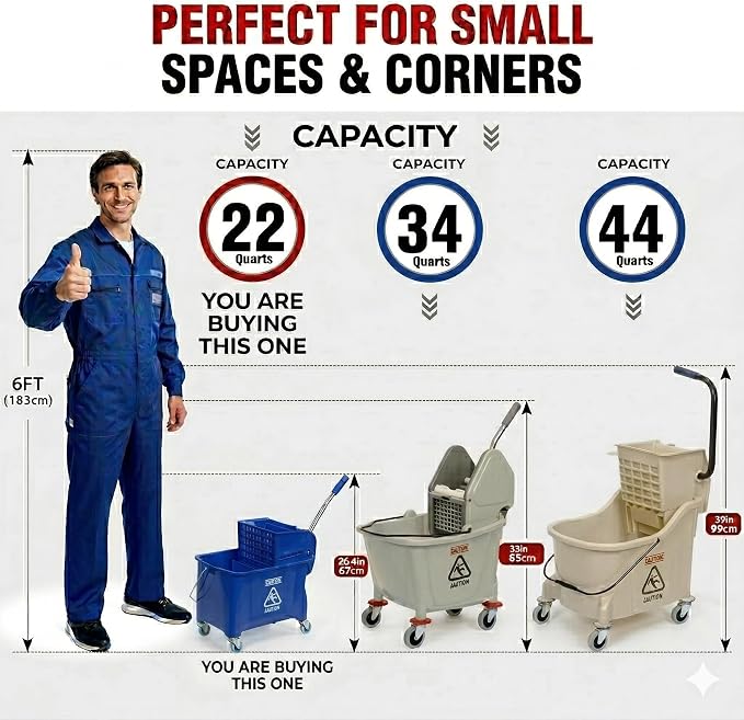 MATTHEW Cleaning Blue 22Quart Compact Mop Bucket INCL.2 Pcs Mop Head - Image 2