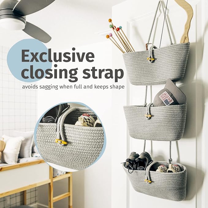 OrganiHaus Over the Door Organizer, Woven Rope Hanging Baskets - Image 8