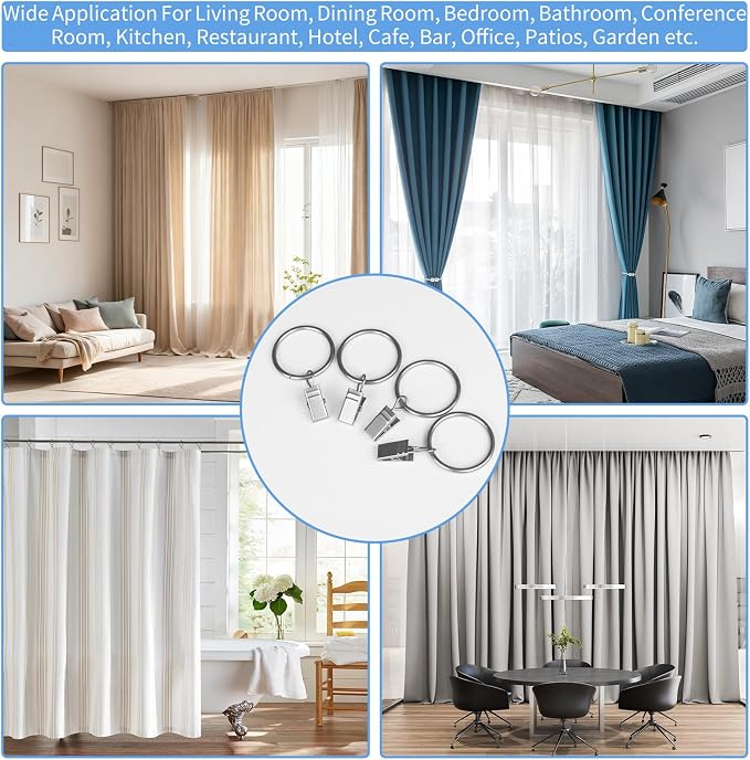 Curtain Rings with Clips, 42 Pack Metal Drapery Rings with Clips Hooks Hangers - Image 8