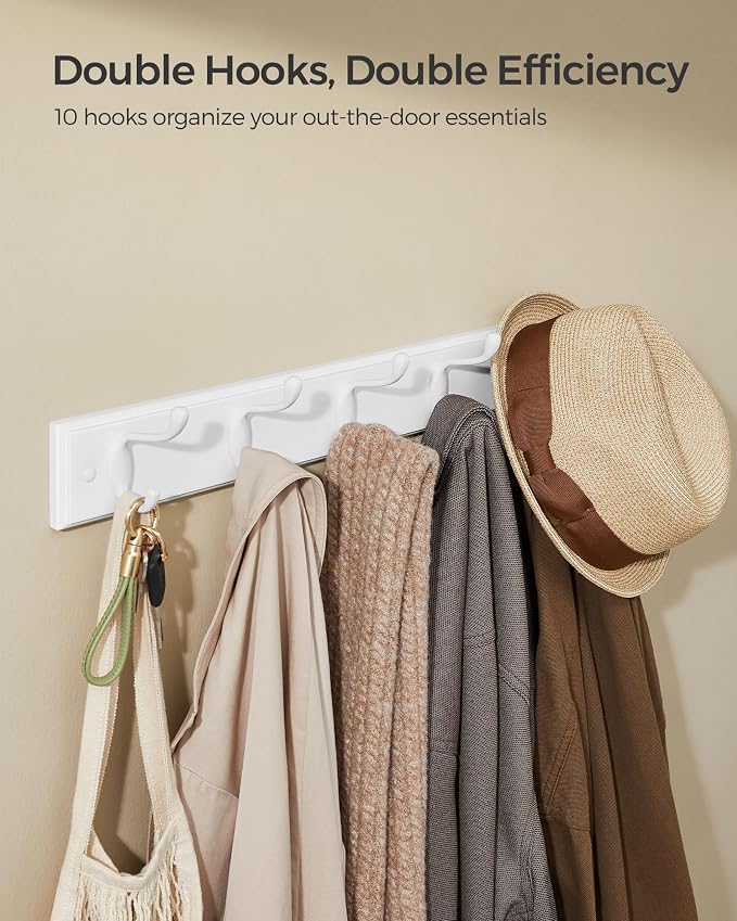 SONGMICS Wall-Mounted Coat Rack, 5 Dual Metal Hooks | - Image 3
