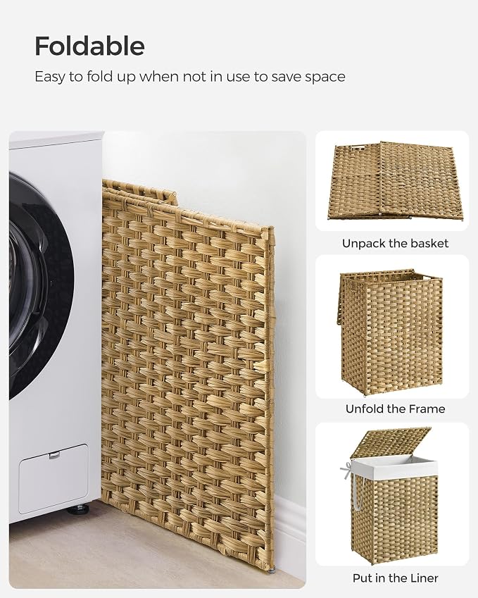 SONGMICS Laundry Hamper with Lid, 23.8 Gal Synthetic Rattan - Image 8