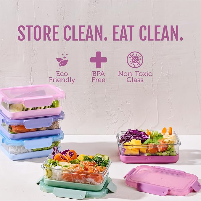 Ello Duraglass Refresh 3.4 Cup Meal Prep Containers, Dusk Delight | Glass meal - Image 2