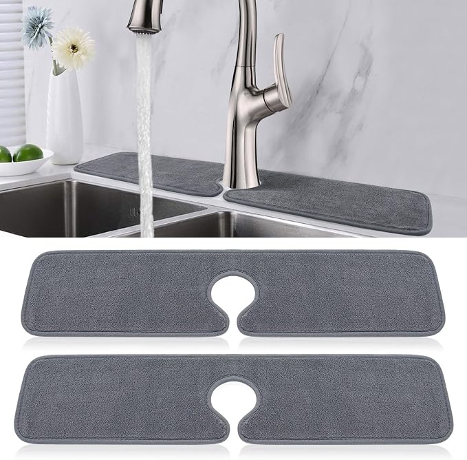PoYang 2 Pack Faucet Mat for Kitchen Sink Splash Guard, Long 24x5.1 Inch | by PoYang