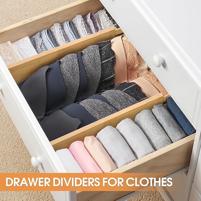 Bamboo Drawer Dividers, Adjustable Drawer Organizers, Fits 12.6–16" Drawers | - Image 5