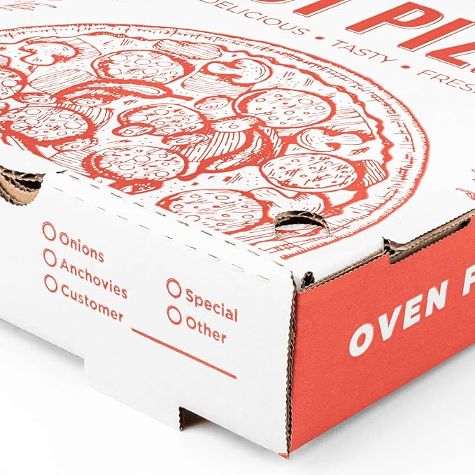 Karat Pizza Boxes 12" x 12" x 2" [50 Pack] Classic Red Print Corrugated Boxes | Ventilated, Grease-Resistant, Durable for Pizza, Catering or Shipping Use