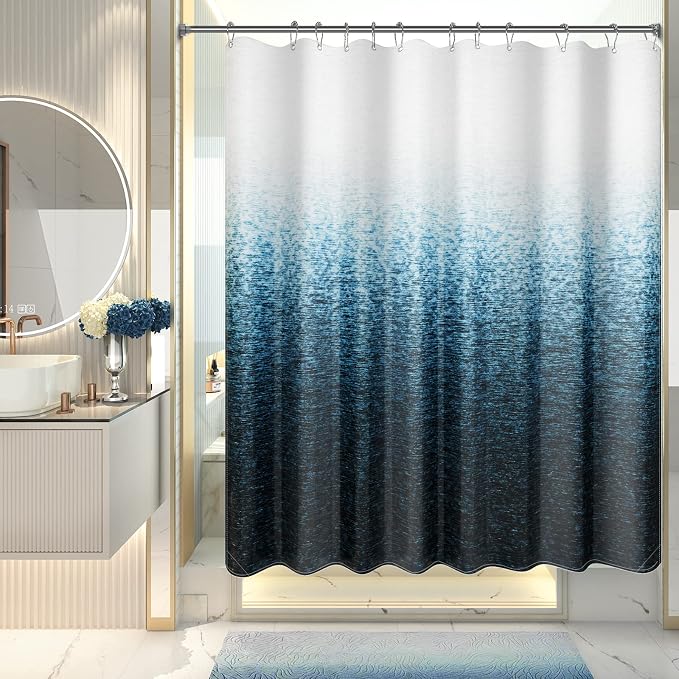 AmazerBath Shower Curtain Blue, Washable Cloth Ombre Shower Curtain Sets - Image 9