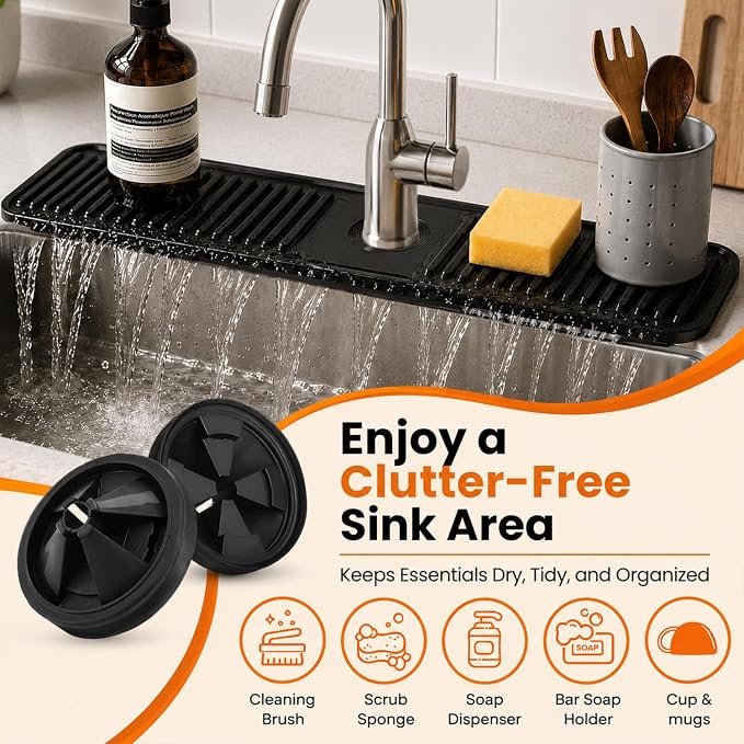 24 Inch Silicone Faucet Mat for Kitchen Sink Splash Guard, W/Sink Baffle | - Image 6