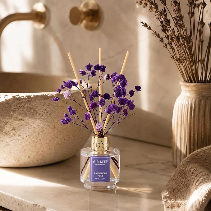 Reed Diffuser Set of 3, Clean Linen Lavender Field Cedar Wood Oil Reed Diffusers - Image 5
