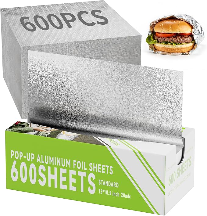 600 Count Pre-Cut Aluminum Foil Sheets, Disposable Foil Sheets by SZZJKJ