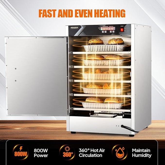 ROVSUN 5-Tier Commercial Food Warmer, Hot Box Food Warmer Pizza Warmer w/Removable Shelves Water Tray, Hot Holding Cabinet Electric Countertop for Catering Buffet Restaurant