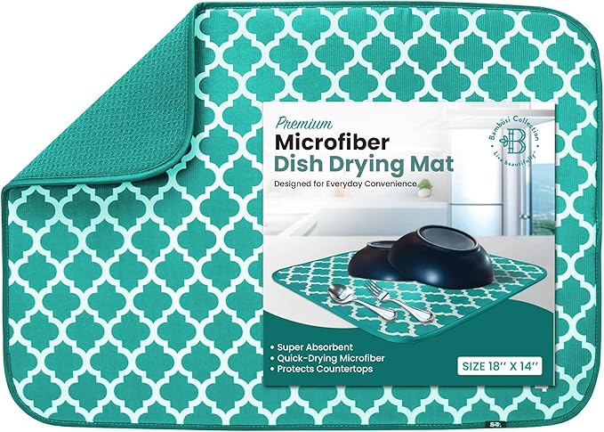 Dish Drying Mat for Kitchen Counter, Large 18 x 14 Absorbent Microfiber Pad | by Bamb%C3%BCsi