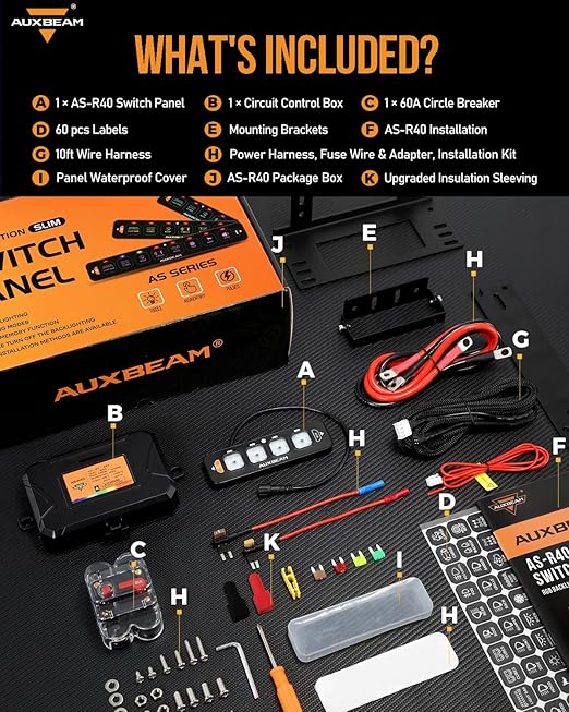 Auxbeam 4 Gang Slim Switch Panel RGB AS-R40 Automatic Dimmable Switch Panel with Toggle Momentary Pulsed Off Backlight Unique Patented Design Control Panel for Truck Offroad Boat, 2-Year Warranty