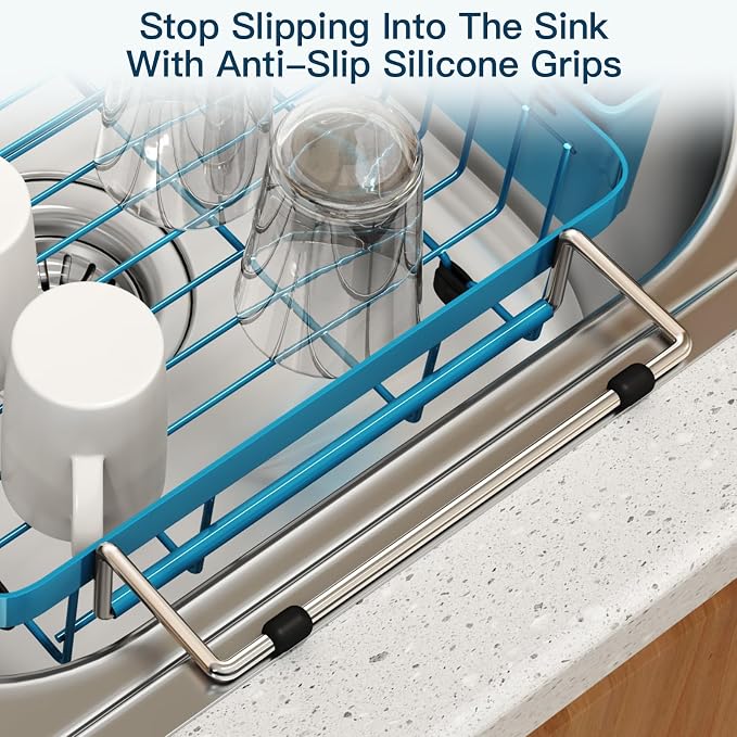 Blue Dish Drying Rack Over The Sink - Image 6