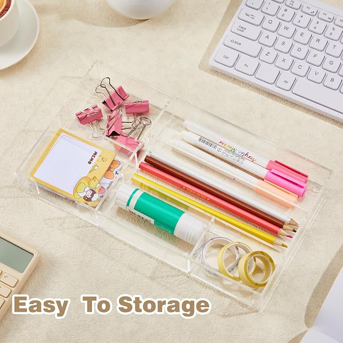 Briwooody Clear Acrylic Drawer Organizer, 6 Compartments, Small | 11 x 6.1 x - Image 3