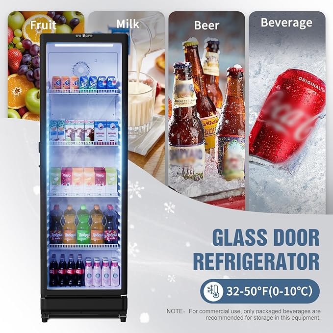 BEYOU Commercial Refrigerators, 12.2 cu. Ft Display Fridge with Double-Tempered Glass Door Door,Merchandiser for Living Room, Bar, Garage（Black）