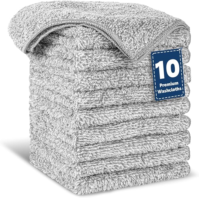 10 Pack Premium Washcloths, Highly Absorbent and Super Soft Face Towels | by TEAWOO