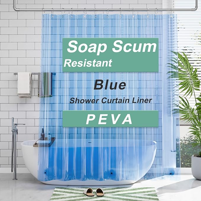 AmazerBath Shower Curtain Liner, 72x72 Transparent Blue Shower Liner, by AmazerBath