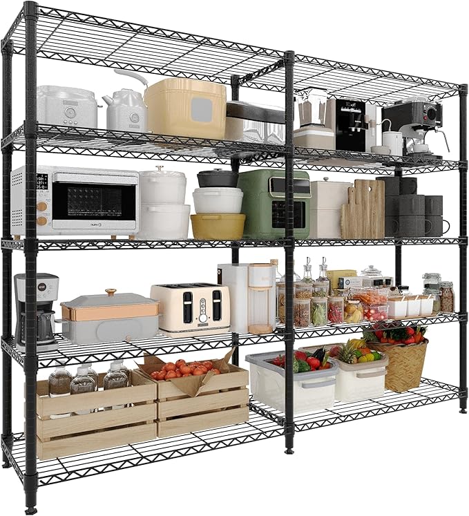 GarveeLife 70" H Storage Shelves L-Shaped 1325 LBS Heavy Duty Metal Shelving 5-Tier Wire Shelving for Corner Storage Rack Adjustable Pantry Shelf for Kitchen Pantry, 70.8" H x 70.5" W x 15.8" D