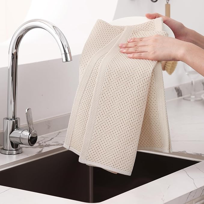 Homaxy 100% Cotton Oversized Waffle Weave Kitchen Towels 8-Pack, Ultra Soft - Image 4
