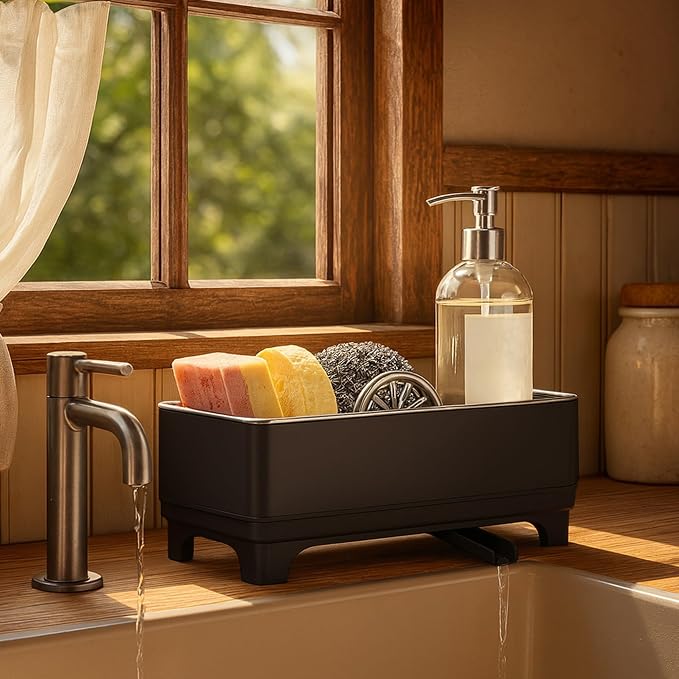 MOUKABAL Sponge Holder for Kitchen Sink, Rustproof Stainless Steel Black by MOUKABALGREATHELPER