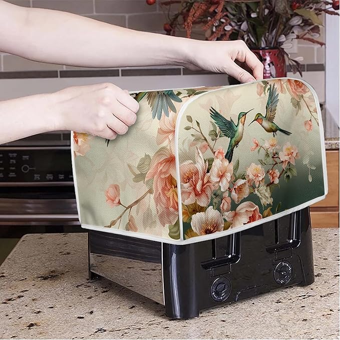 Hummingbird Flower Print 2 Slice Toaster Cover Dustproof Fingerprint Protectors Kitchen Accessories Decor